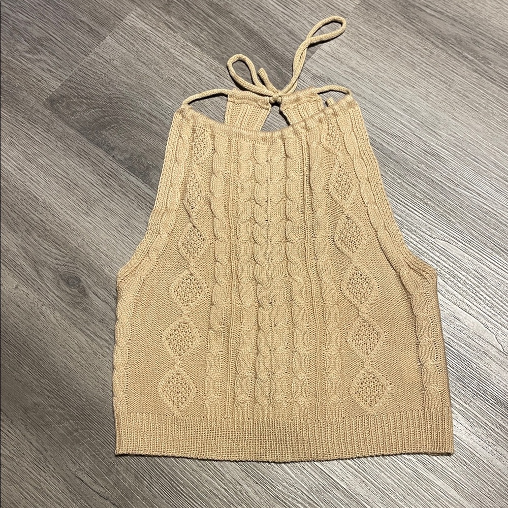 Beige Cable Knit Halter Top with lace up back size M